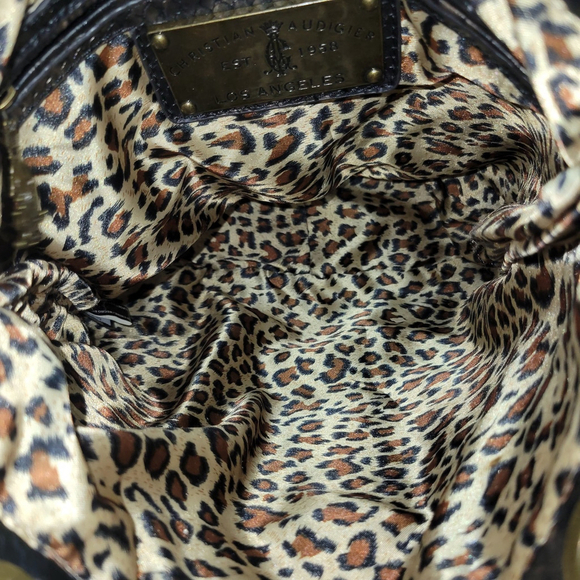 Christian Audigier Women's Double-Straps Large Logo Studs Satchel Shoulder Bag - Picture 10 of 13